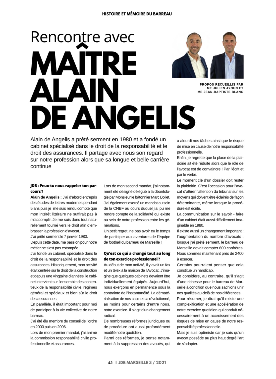Alain De Angelis Journal du Barreau de Marseille - Page 1