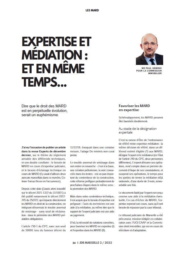 Article de Maître Paul SEMIDEI - JDB